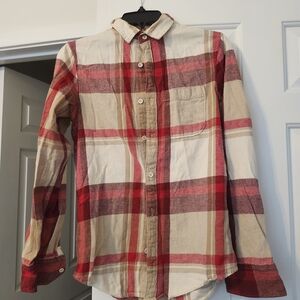 Men's Red and Cream Plaid Shirt